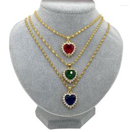 Pendant Necklaces Love Red Blue Green Rhinestone Necklace For Women Girls Gold Color Cubic Zircon Heart Waterdrop Shaped Jewelry