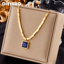 Pendant Necklaces DIEYURO 316L Stainless Steel Square Blue Zircon Necklace For Women Trend Geometric Clavicle Chain Neck Jewelry Party Gifts 230714