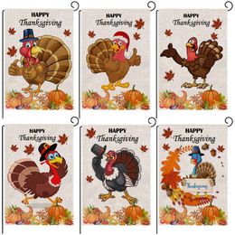 Thanksgiving Garden Flag Double Side Printing Linen Turkey Happy Thanksgiving Garden Yard Home Decoration