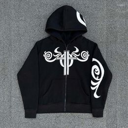 Men's Hoodies And Women's Universal Sports Gothic Dark Style Clothing Oversized Loose Pattern Print Top Crop Y2K Zipper Hoodie