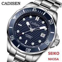 Other Watches CADISEN Diver Water Ghost Luxury Sapphire Crystal Blue Men Automatic Mechanical Ceramic Bezel 10Bar Luminous Date Window 230714