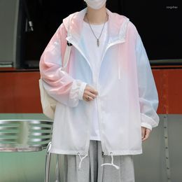 Men's Jackets 2023 Summer Thin Outerwear Tie Dyed Sun Protection Clothing For Street Bombing Sports Hooded Ice Silk