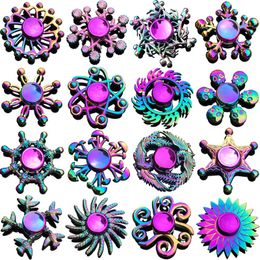Fidget Spinner Finger Toy Rainbow Color Zinc Alloy Metal Hand Spinners Fingertip Gyro Spinning Top Stress Relief Decompression Toys Anxiety Reliever