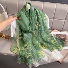 Scarves Green Floral Scarf Neckerchief Women Beach Sun Cape Headband Hair Female Square Shawls Head Scarfs W330