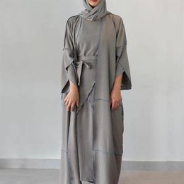 Ethnic Clothing Women Fashion Muslim Sets 3 Piece Matching Outfit Sleeveless Dress Wrap Skirt Batwing Kimono Open Abaya Dubai Arab204s