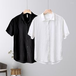 Men's Casual Shirts L1003 Summer Men White Simple Solid Colour Breathable High Quality Cotton Lapel Short Sleeve Handsome Male Tops