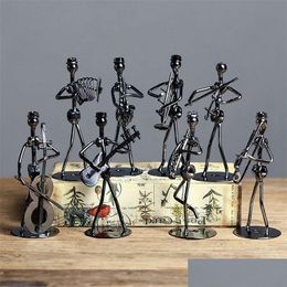 Craft Tools Set Of 8Pcs Mini Band Scpture Musical Instrument Figurine Ornament Iron Music Man Figurines Home Decoration Christmas Gi Dh7Zt