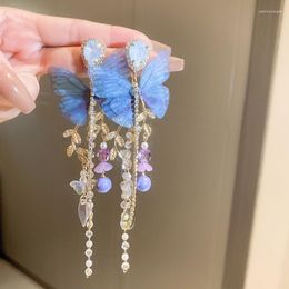 Dangle Earrings Sweet Yarn Butterfly Drop For Women Korean Style Long Tassel Crystal Jewelry