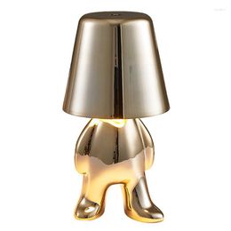 Table Lamps Small Golden People Lamp Touch Adjustable Switch Night Light Bedroom Desktop Decorative Reading Gold