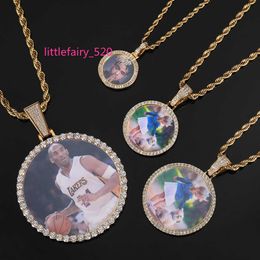 Pendant Necklaces Custom iced out moissanite diamond cz bling stone big xxl round circle photo picture memory pendant Blank Frame necklace