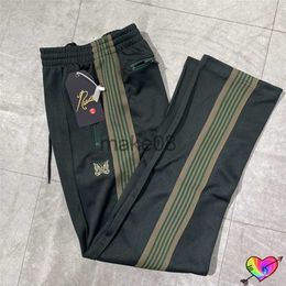 Men's Pants Blackish Green AWGE Needles Pants Men Women 11 Quality Embroidered Butterfly Needles Track Pants Classic Stripe Trousers J230714