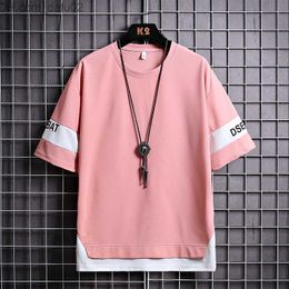 Men's T-Shirts Hip Hop Loose Mens Streetwear T-shirts Summer Casual Classic Short Sleeves Black White Patchwork Tshirt Plus Oversized T Shirt Z230719