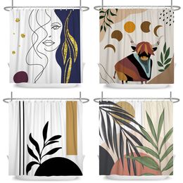 Shower Curtains Nordic Abstract art bohemian shower curtain waterproof polyester shower curtain tropical leaves palm curtain bathroom decoration 230714