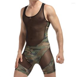 Men's Tank Tops Men Sexy Underwear Bodysuit Jumpsuit Bodywear Wresting Singlet Undershirts Shapers Camouflage