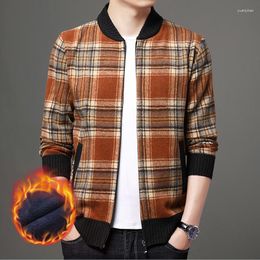 Men's Jackets Sweatshirt High-quality Fashion Wool Thick Velvet Plaid Casual Baseball Collar Jacket Windproof Clothes