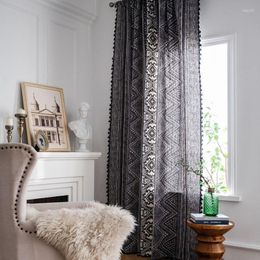 Curtain Bohemian Style Black Geometric Printing Window With Tassel For Bedroom Kitchen Curtains Country Living Room Drape