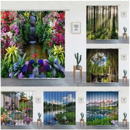 Shower Curtains Garden Flowers Shower Curtains Nature Floral Forest Waterfall Landscape Bathroom Curtain Waterproof Fabric Home Decor With