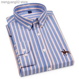 Men's Casual Shirts Men Fashion Oxford 100% Cotton Thin Shirts Long Sleeve Casual Slim Solid Colour Plaid Print Stripe Formal Dress Shirt Plus S~7XL T230714