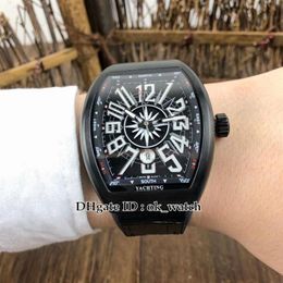 Men's Collection V 45 SC DT Yachting Automatic Men's Watch PVD All Black Case Leather Rubber Strap Luxury Date Gents Spo238w