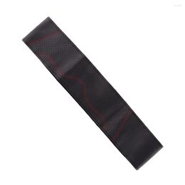 Steering Wheel Covers 38cm Universal Car Cowhide Cover Breathable Anti-Slip Wrap Protector Black With Red Line