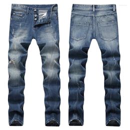 Men's Jeans High Street Light-colored Ripped Denim Trendy Straight All-match Thin Beggar Pants Hip-hop Trousers Large Size