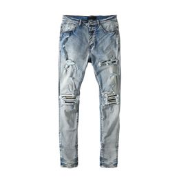 Men's Jeans Mens Designer for Pants Man White Black Rock Revival Biker Pant Broken Hole Embroidery Hip Hop Denim Pantalones