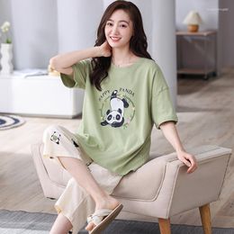 Women's Sleepwear High Quality Women Pajamas Set Cotton Ladies Cute Cartoon Short Sleeve Female Leisure Homewear