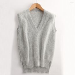 Women's Sweaters Pullover Feminino Knit Sweater Women Ladies Pullovers Real Mink Cashmere V Neck Vintage Vest Tbsr645