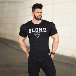 Men's T-Shirts New Men t shirt exercise gyms t shirt Fitness Bodybuilding Slim Cotton Shirts Men Short Sleeve workout Running t shirt L230713