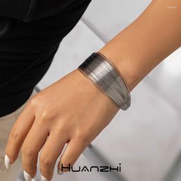 Bangle Multi -layer Line Irregular Metal Open Bracelet For Women Girl Party Jewellery HUANZHI 2023 Exaggerate Punk Trend