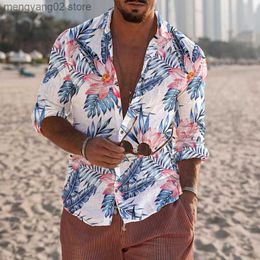 Men's Casual Shirts 2022 Spring Summer New Men's Shirts Leisure Brand Formal Dress Hawaiian Beach Top Short Sleeve Buttons Large Size Floral Design T230714