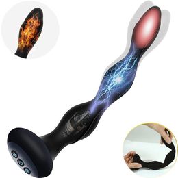 Vibrators Bendable Electric Pulse Heating Prostate Massager Sex Toys 3 in 1 Anal Beads Butt Plug for Men Women Couple Adult 230714