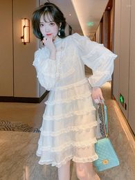 Casual Dresses Wave Point Auricularia Lace Waist A Women's Dress With Zigzag Cake Skirt 2023 Spring High Quality Top