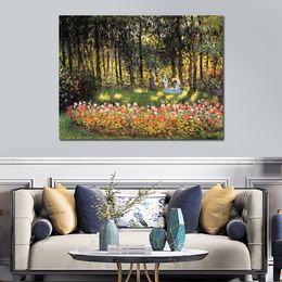 Canvas Art Claude Monet Painting The Artists Family in The Garden Handmade Artwork Vibrant Decor for Wine Cellar