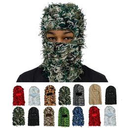 Cycling Caps Masks 2023 Camouflage Balaclava Knit Distressed Knitted Full Face Ski Mask Shiesty Fuzzy 230713