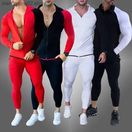 Men's Tracksuits 2022 New Leisure Sports Fitness Clothing Mens Suit Autumn Hooded Sweatshirts Color Matching Tracksuit Pants Two Piece Sets T230714