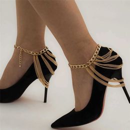 Anklets Kunjoe 1pc New Fashion Multilayer Chain High Heel Shoe Simple Foot Ankle Beach Jewellery Bracelet for Women Summer Anklet 230607