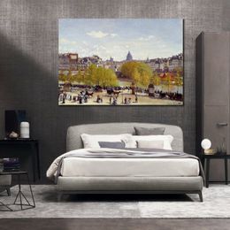 Impressionist Canvas Art Wharf of Louvre Paris 1867 Claude Monet Oil Painting Handmade Landscape Modern Bedroom Decor