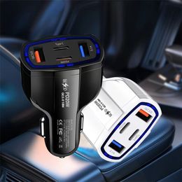 53W Quick Car Charger Adapter 4 Ports TE-P49 PD 20W PD18W QC3.0 USB-C Type-C Car Chargers 3.1A Fast Charging for iPhone 15 14 13 12 11 Samsung S23 Ultra Cell Phone OEM