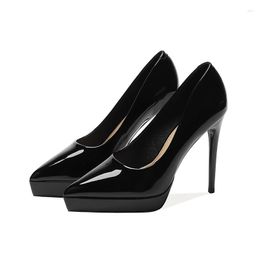 Dress Shoes Sexy Bottom Women Pumps Platform Pointed Toe Patent Leather 12CM Thin Heels Fashion Girls Wedding Ladies Party