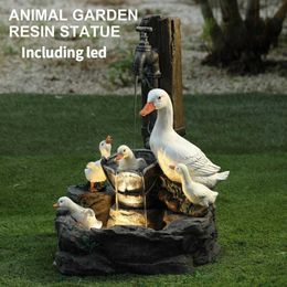 Garden Decorations Solar Animal Garden Statue Ornaments with LED Lights Creative Resin Squirrel Duck Fountain Statues Figurines Garden Lawn Decor L230714