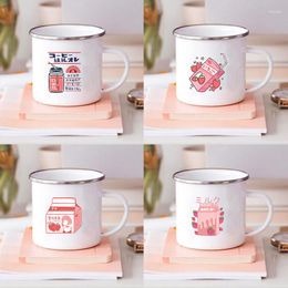 Mugs Japan Style Strawberry Juice Print Enamel Creative Drinks Coffee Milk Cups Kawaii Water Handle Drinkware Gifts