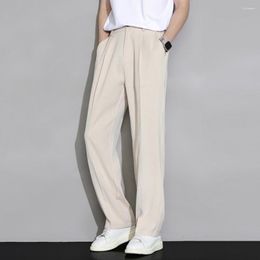 Men's Pants Pleated Line Suit Draped Thin Business Elegant Wide Leg Trousers Ice Silk Elastic For Casual