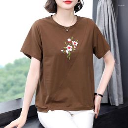 Women's T Shirts Summer Fashion Women Embroidery Print Patchwork Short Sleeve O-neck Simple Casual Loose Basic T-shirt Female Daily Pullover