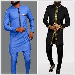Men's Tracksuits Men's Suits Solid Color Simple Shirts and Pants Two-piece Sets Outfit Fashion Casual Party Wedding African Man Clothing 230713