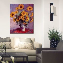 Handmade Artwork Canvas Paintings by Claude Monet Bouquet of Sunflowers Modern Art Kitchen Room Decor