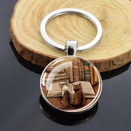 Keychains Esspoc Quotes Statement Key Chain "So Many Books So Little Time" Glass Cabochon Double Sides For Women Men Jewellery