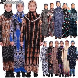 Ethnic Clothing Children Girls Muslim Prayer Dress Hijab Abaya Ramadan Worship Sets Islamic Modesty Outfits Arab Kids Jilbab Kafta204G