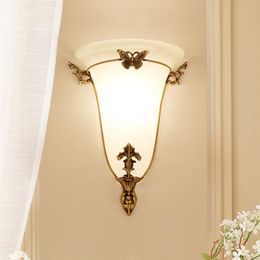 American Village Wall Lamps Copper Glass Lights Creative Living Room Bedsides Corridor Balcony Sconces232b