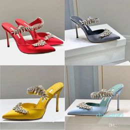 Luxury sandals dress satin crystal party dinner shoes red green carpet summer dress ladies high heels